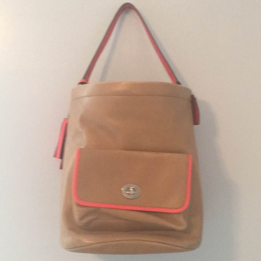 Brown and Pink Leather Coach Bag